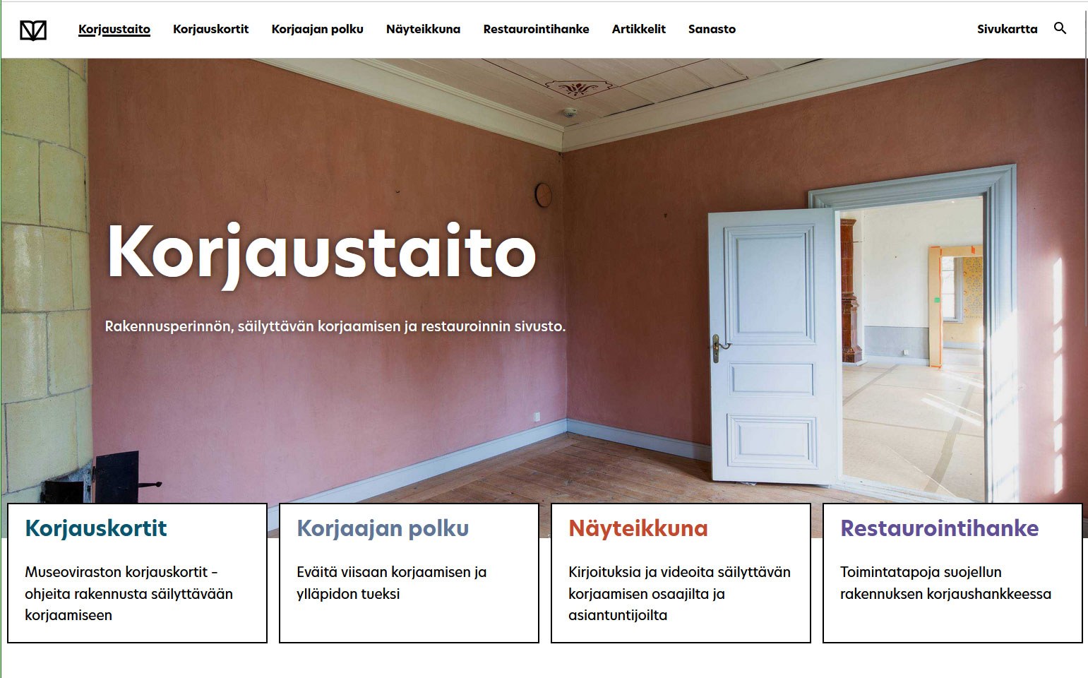 Kuvakaappaus Korjaustaito.fin etusivulta